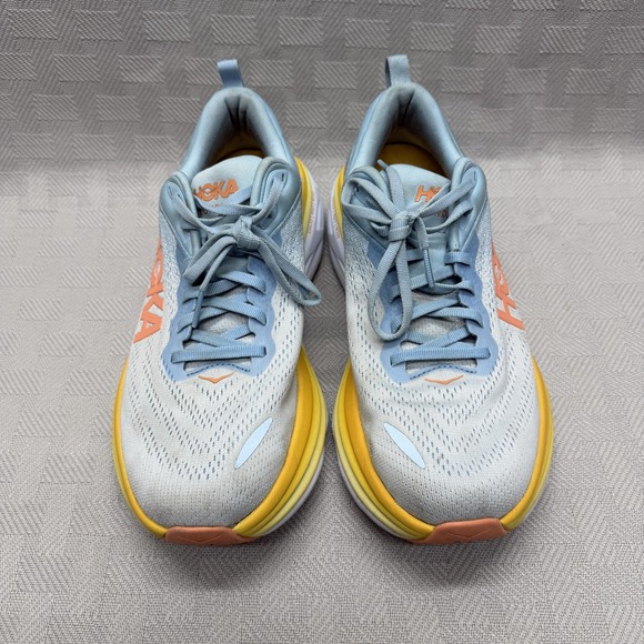HOKA Shoes Womens Size 9.5 Bondi 8 Light Blue Yellow Running Max Cushion 1127952 - Picture 2 of 8